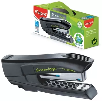 Степлер №10 "Greenlogic", до 15 листов, с антистеплером, черный