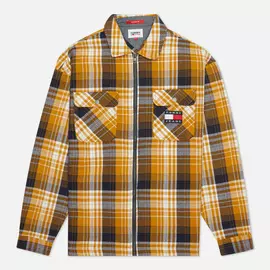 Мужская рубашка Tommy Jeans Check Zip Overshirt, цвет жёлтый, размер XXL