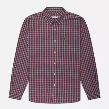 Мужская рубашка Lacoste Check Poplin Regular Fit, цвет бордовый, размер 43