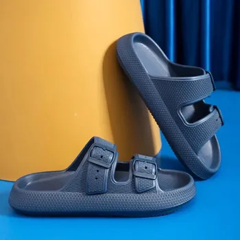 Fashion Adjustable Buckle Platform Slippers Women Summer Anti-Slip Home Bathing Shoes Woman Eva Soft Beach Shoes Sandals 36-37 серый