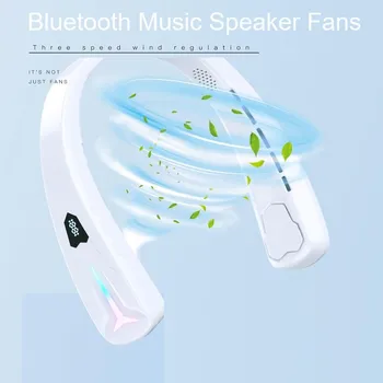 2 в 1 подвесной вентилятор на шею и Bluetooth-гарнитура со звуком, портативные спортивные вентиляторы на шею с воспроизведением музыки, USB-летний кулер синий