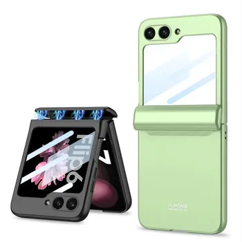 Жесткий чехол для телефона с магнитной защитой на шарнирах для Samsung Galaxy Z Flip 6 5 4, противоударный чехол с небольшой защитной пленкой для экрана For Galaxy Z Flip 6 зелёный