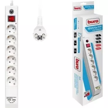 Сетевой фильтр Buro BU-SP3_USB_2A-W 3м (6 розеток) белый
