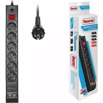Сетевой фильтр Buro BU-SP5_USB_2A-B 5м (6 розеток) черный