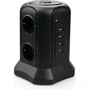 Сетевой фильтр TESSAN TP-VB4U6E с кнопкой питания на 6 розеток и 4 USB, Black