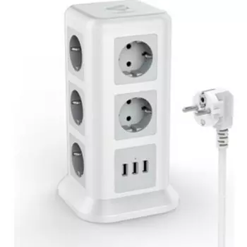 Сетевой фильтр TESSAN TPS01-DE с кнопкой питания на 11 розеток и 3 USB, Grey