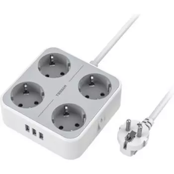 Сетевой фильтр TESSAN TS-302 с кнопкой питания на 4 розетки и 3 USB, Grey