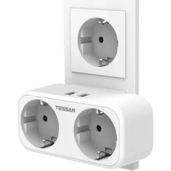 Сетевой фильтр TESSAN TS-321-DE с кнопкой питания на 2 розетки и 2 USB, White
