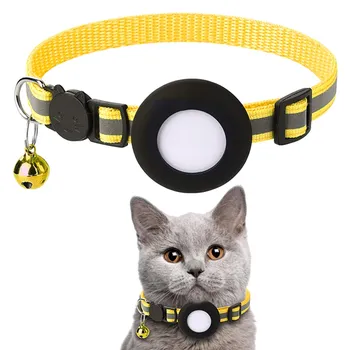 Стрелец кошка, ошейник, светоотражающий, кошка, ошейник, с AirTag, держатель, и колокольчик, для девочки, мальчика, кошки One Size чёрный