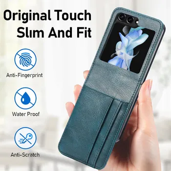 Кожаный чехол-сумка с функцией кошелька для Samsung Galaxy Z Flip 5 4 5G Flip3 Flip4 Flip2 Flip5 Flip 3 2, карманный чехол для телефона с карманом для карт for Samsung Z Flip 5 чёрный