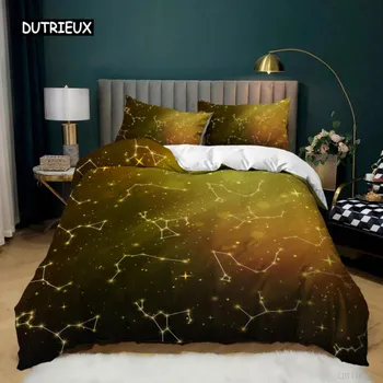 Комплект постельного белья Constellation King Size с золотыми звездами и градиентом на золотом фоне Sky Soft Microfiber Twin Комплект постельного белья для подростков EU single(135x200cm)