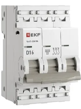 Автоматический выключатель EKF M63MA6316D ВА 47-63N MA 3P 16А (D) 6кА без тепл. расцепит. PROXIMA