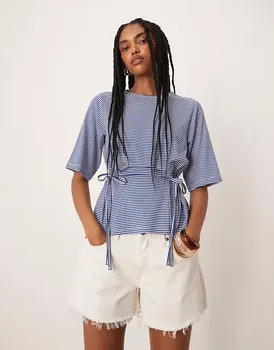Футболка с завязкой ASOS DESIGN в синюю полоску