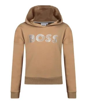 Толстовка детская Boss Kidswear из вискозы с логотипом бренда, коричневый