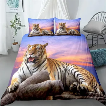Комплект постельного белья с изображением гигантского тигра 3D King Queen Twin Single Size Duvet Cover Наволочки Комплект постельного белья EU single(135x200cm)