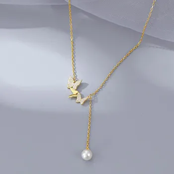 Серебряное ожерелье с кисточками из жемчуга Banyan Tree Butterfly - 2024 Fairy Style для женщин NS879 белого золота
