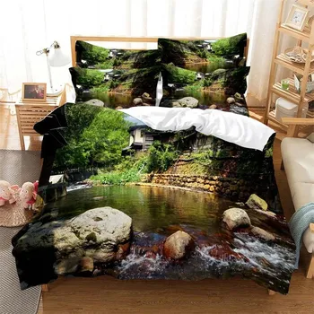 Natural Scenery Duvet Cover Set Forest Bedding Set Quilt Cover Queen Bed Luxury Comforter Bed Cover Set EU Single 135x200cm