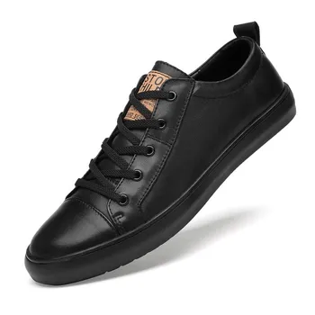 2024 High Quality Men s Lace Up Simple and Fashionable Casual Sneakers Spring New Men s Comfortable Cowhide Casual Leather Shoes 37 белый