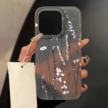 Чехлы для мобильных телефонов iPhone 11 13 15 Pro Max 12 14 Pro Max Чехол для iPhone 16 15 Plus 13 Pro 12 Матовая текстура с рисунком в виде мультяшных цветов iPhone 11 белый