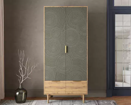 Шкаф двухстворчатый с ящиками line r26/browngrey (etg-home) серый 90x200x50 см.