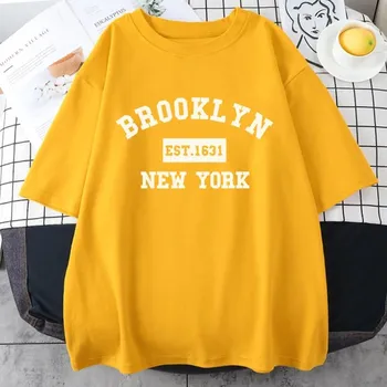 Brooklyn Est.1631 New York Letter унисекс, хлопковые винтажные повседневные топы с короткими рукавами, дышащая футболка с круглым вырезом, одежда, футболки унисекс L