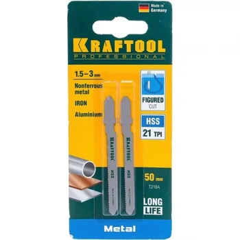 Полотна для лобзика KRAFTOOL T318A, EU-хвост., по металлу HSS, шаг 1.2 мм, 110 мм, 2 шт, (159552-1.2)