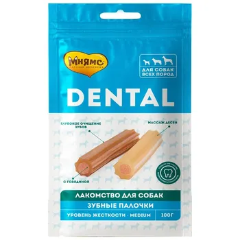 Мнямс Dental лакомство для собак "Зубные палочки" с говядиной - 100 г повседневный супер премиум для взрослых с говядиной для всех пород Россия 1 уп. х 1 шт. х 0.1 кг