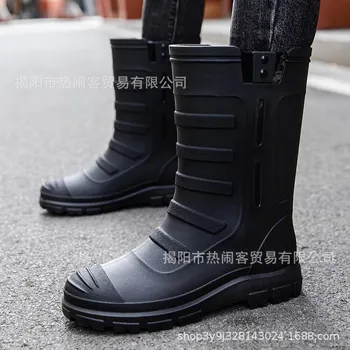 Jundeng medium tube British men s rain boots outdoor trend foot cover men s waterproof boots cowboy medium tube boots travel replacement rubber shoes 36