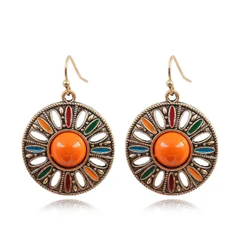 Vintage Ethnic Flower Oil Drop Dangle Hanging Earrings for Women Female Fashion Lovely Ear Ornaments Jewelry Accessories ADM