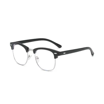 Men s Flat Glasses Retro Rice Nails Half-frame Anti-blue Glasses
