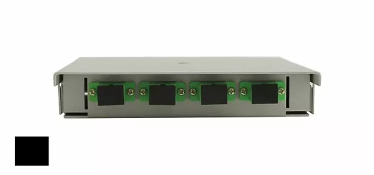 Кросс оптический настенный коробочный TELCORD КН-4 4-LC/APC-d-8-LC/APC-SM-BK 163х123х23 мм, 4 адаптера LC/APC, 8 пигтейлов LC/APC SM (OS2 9/125), чёрн