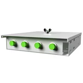 Кросс оптический настенный коробочный TELCORD КН-4 4-FC/MM-4-FC/UPC-MM50-GY 163х123х23 мм, 4 адаптера FC/MM, 4 пигтейла FC/UPC MM (ОМ2 50/125), серый