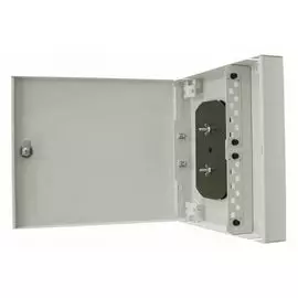 Кросс оптический настенный с дверцей, с замком TELCORD КН-16 16-SC/APC-16-SC/APC-SM-1-КУ-GY 350х305х60 мм, 16 адаптеров SC/APC, 16 пигтейлов SC/APC SM