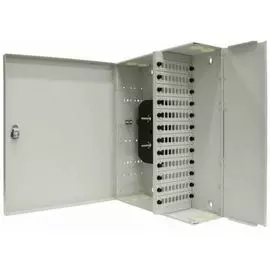 Кросс оптический настенный с дверцей, с замком TELCORD КН-96 96-FC/MM-96-FC/UPC-MM50(OM4)-3-КУ-GY 350х435х135 мм, 96 адаптеров FC/MM, 96 пигтейлов FC/