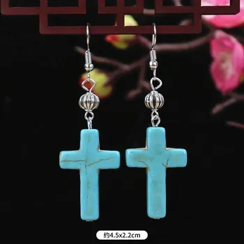 Retro turquoise earrings women s elegant simple flower water drop earrings long fringed antique ear jewelry