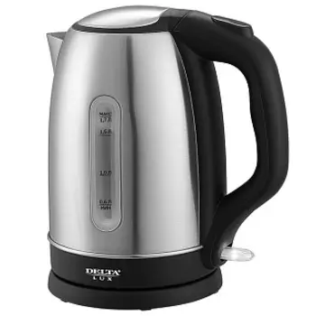 Чайник электрический DELTA LUX DL-1334 нерж., черный, с ОКНОМ : 2200Вт, 1.7л (12)