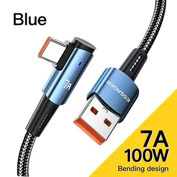 Кабель Essager 7A USB Type C, 90 градусов, 100 Вт, шнур для быстрой зарядки для зарядного устройства телефона, провод передачи данных 1m чёрный
