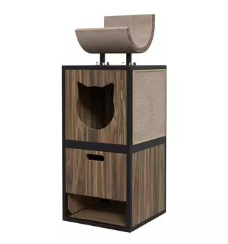 Maisonnette Комплекс для кошек Лофт модульный, с домиком с входом в виде кошачьеймордочки, когтеточкой, ящиком для хранения и лежанкой