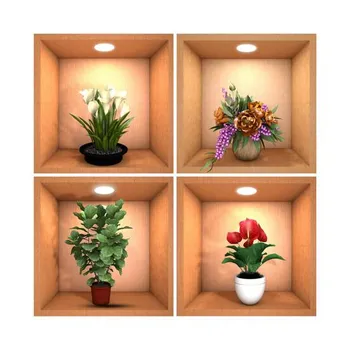4 шт./компл. Наклейка на стену для растений в горшках с эффектом 3D, самоклеящаяся, водонепроницаемая, из ПВХ, съемная, для жизни G