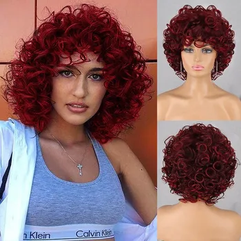LISI HAIR Короткие волосы Афро-кудрявый вьющийся парик с челкой для женщин Синтетическое волокно Градиентные волосы Ombre Парики для косплея 5881-bug