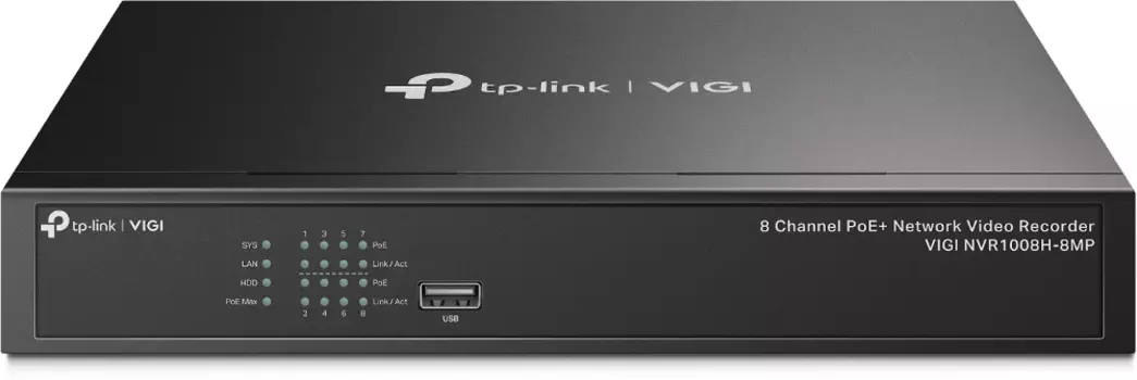 Сетевой видеорегистратор (NVR) TP-Link VIGI NVR1008H-8MP, каналов: 8, отсеков HDD: 1, IP, PoE портов: 8 по 30 Вт (макс. 113 Вт) (VIGI NVR1008H-8MP)