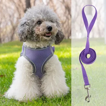 Reflective Breathable Mesh Cat Harness and Leash for Small Dogs Puppy French Bulldog Chihuahua Pug Pomeranian Kitten Cat S розовый