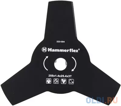 Нож для триммера Hammer Flex 223-004 закаленная сталь, 3 зуба, толщина 1,4 мм, d=255 мм