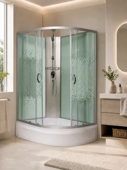 Душевая кабина Мономах 100x80 L профиль хром стекло с рисунком
