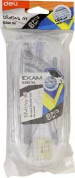 Готовальня Deli Exam EG30894 корпус голубой прозрачный пластик в компл.:линейка 15см/транспортир/2 угольника/карандаш мех./циркуль с мех.каранд.(EG30894)