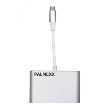 Концентратор Palmexx, 1xUSB 3.0, 1 (для питания)xUSB-C, серебристый + SVGA (PX/HUB-057)