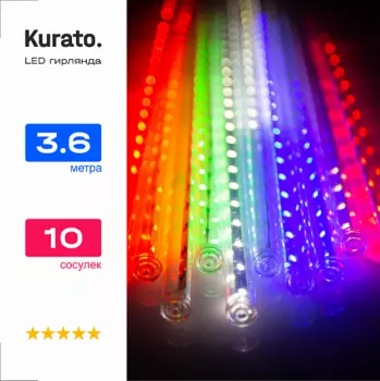 Гирлянда Kurato ODI-48L-0,5m-RGB светодиодная сосульки, ламп: 10шт., 3.6м x 0.5м, от сети, RGB (90597)