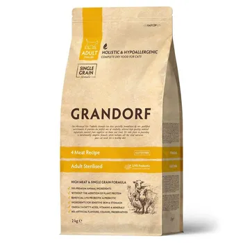 Grandorf 4meat & Brown Rice Adult Sterilised сухой корм для стерилизованных кошек, четыре вида мяса с бурым рисом повседневный холистик холистики для взрослых с индейкой для всех пород мешок Импортный корм 1 уп. х 1 шт. х 2 кг
