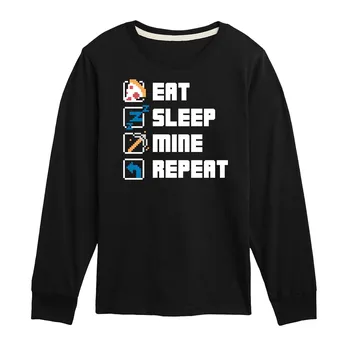 Футболка с рисунком Minecraft Eat Sleep Mine для мальчиков 8–20 лет Minecraft, черный