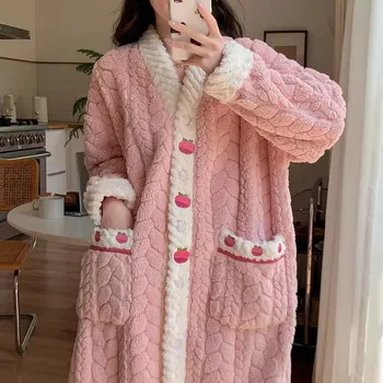 Ночная рубашка женская, новая, осень/зима, коралловый бархат и бархатный толстый теплый халат в длинной милой ночной рубашке, которую можно носить на улице M